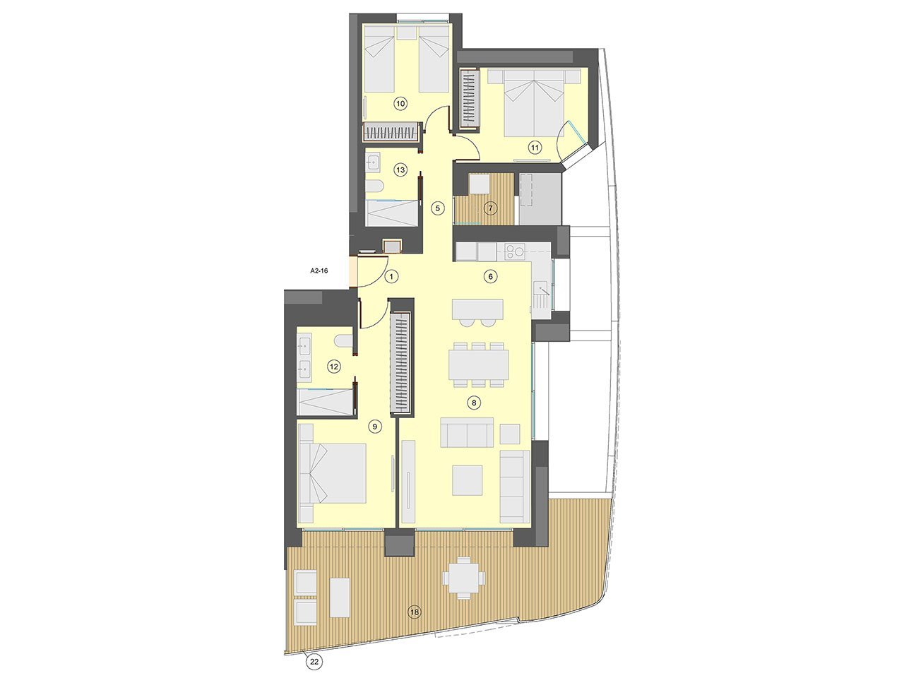 Wohnungen mit 3 Schlafzimmern, 2 Bädern, Klimaanlage, Fußbodenheizung in Bädern, Kfz-Stellplatz und Meerblick nur 100 m vom Strand