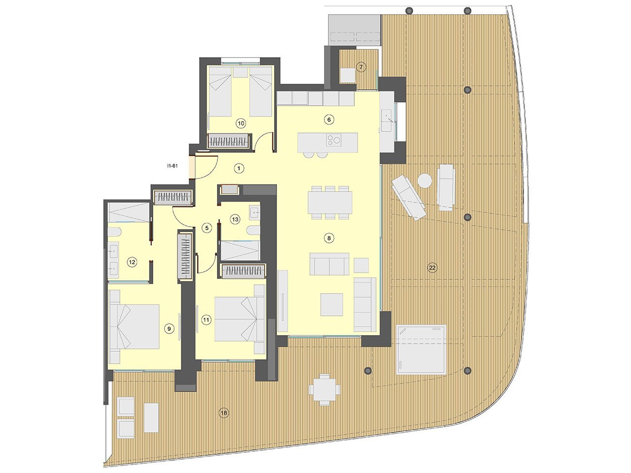 Wohnungen mit 3 Schlafzimmern, 2 Bädern, Klimaanlage, Fußbodenheizung in Bädern, Kfz-Stellplatz und Meerblick nur 100 m vom Strand