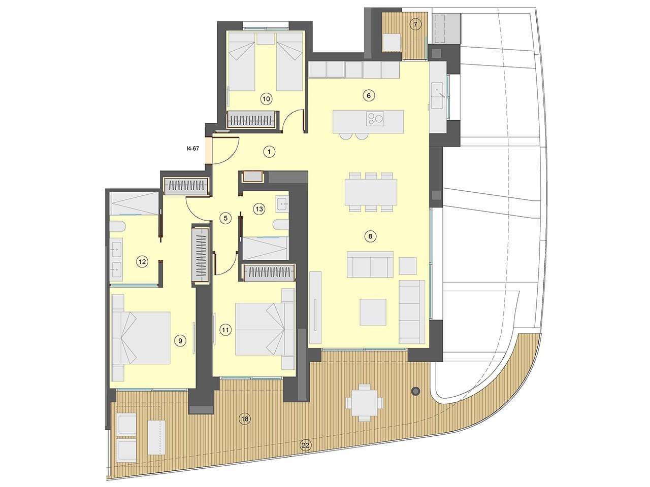 Wohnungen mit 3 Schlafzimmern, 2 Bädern, Klimaanlage, Fußbodenheizung in Bädern, Kfz-Stellplatz und Meerblick nur 100 m vom Strand