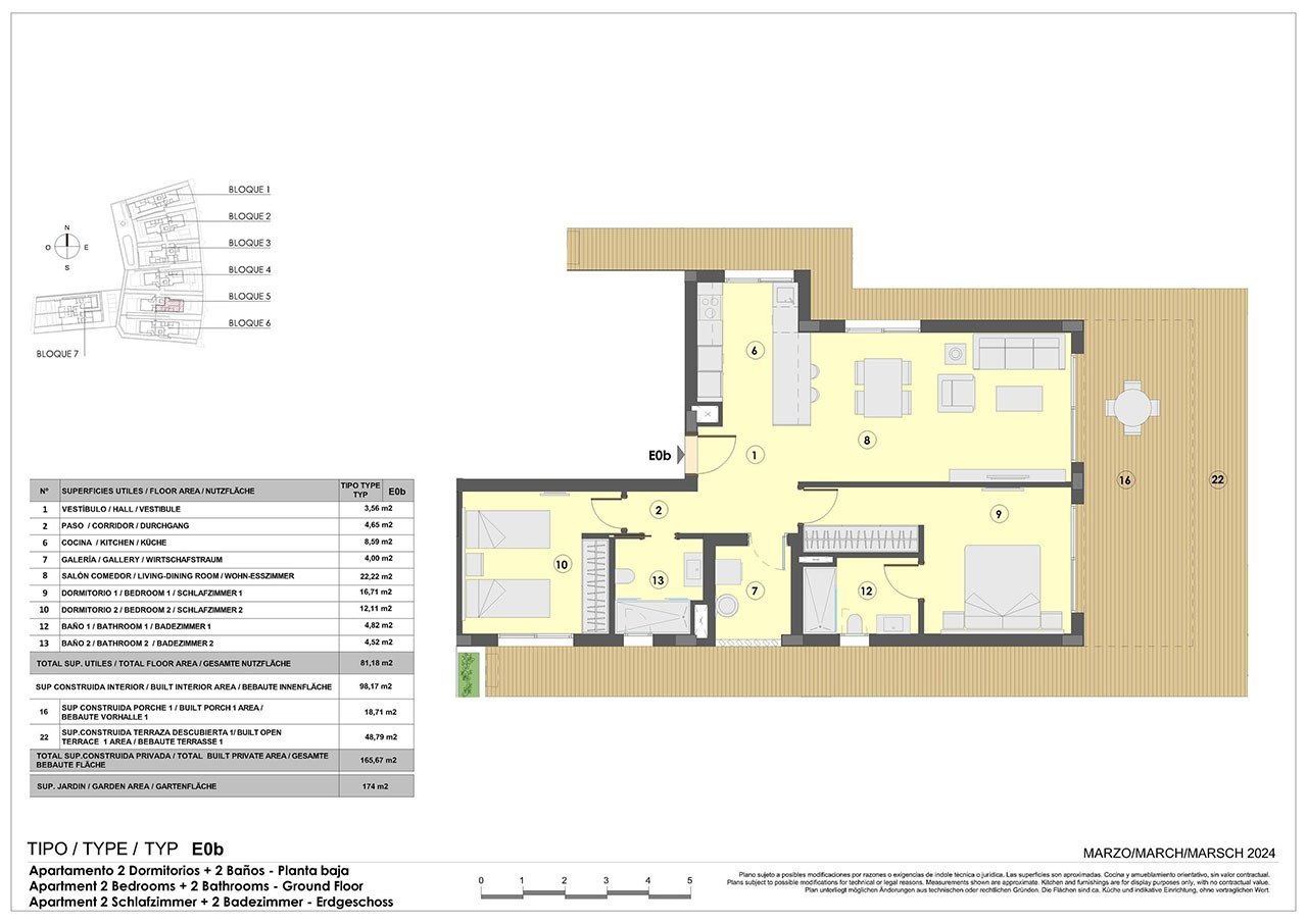 Appartements mit 2 Schlafzimmern, 2 Bädern, Fußbodenheizung in Bädern, Klimaanlage und Gemeinschaftspool nur 300 m vom Strand