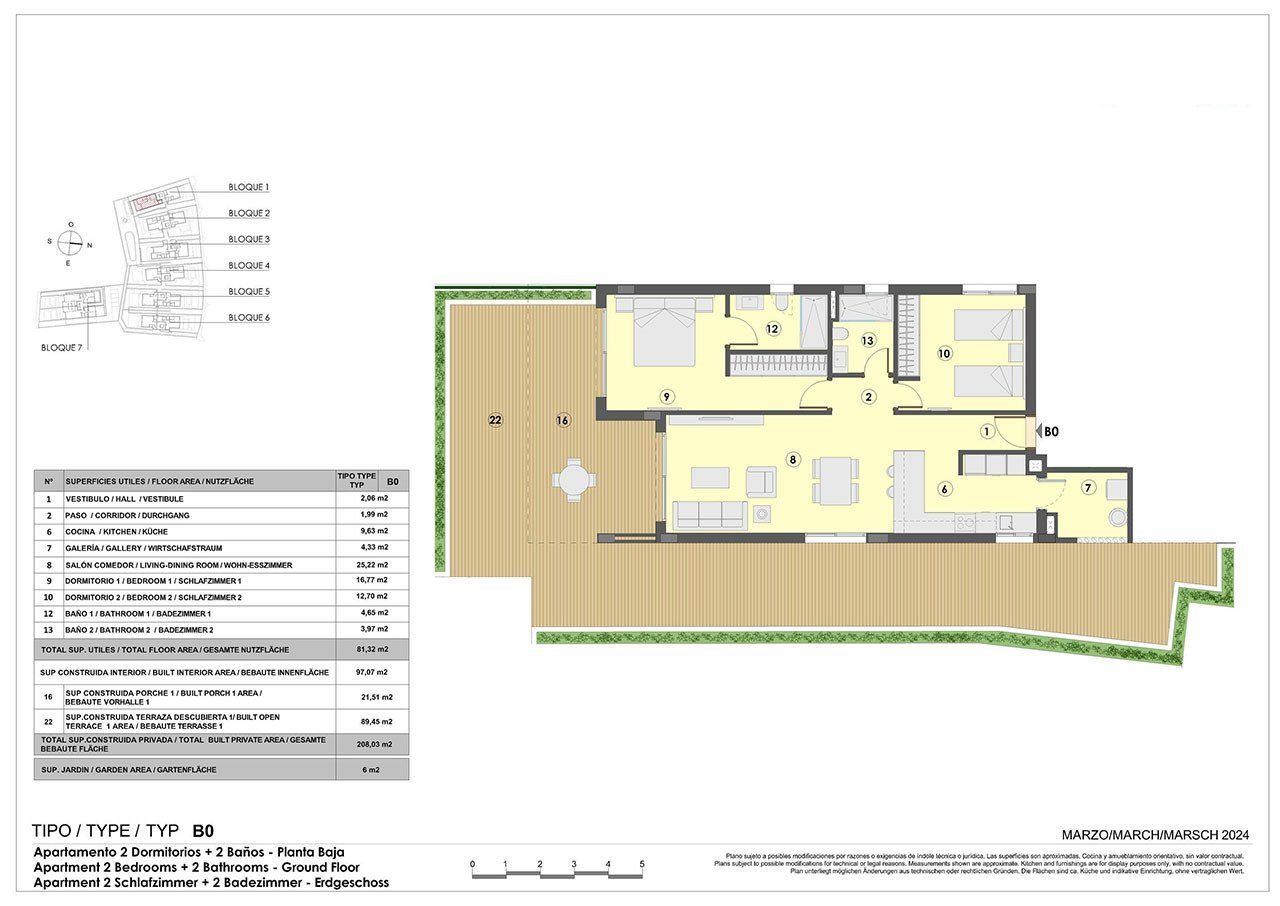 Appartements mit 2 Schlafzimmern, 2 Bädern, Fußbodenheizung in Bädern, Klimaanlage und Gemeinschaftspool nur 300 m vom Strand