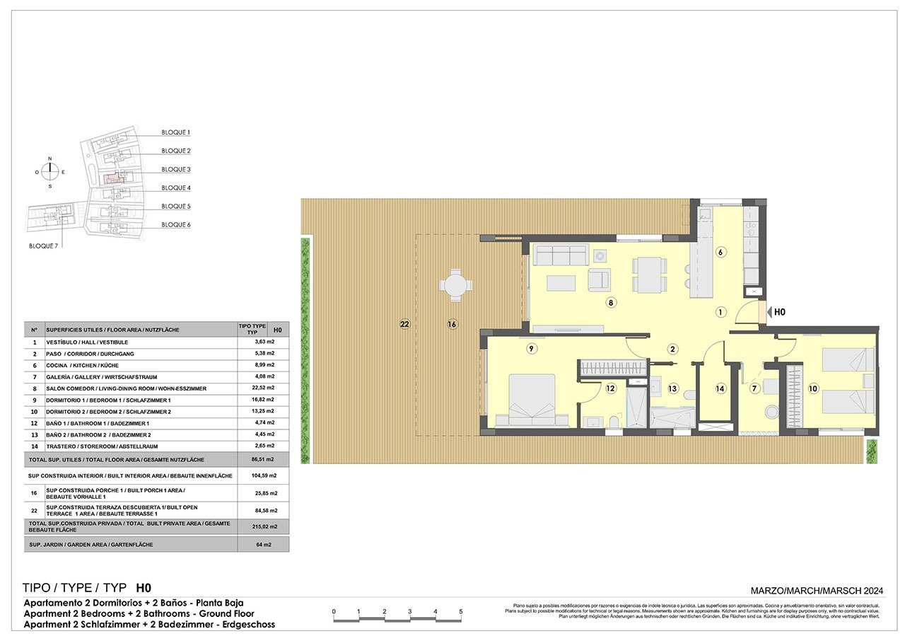 Appartements mit 2 Schlafzimmern, 2 Bädern, Fußbodenheizung in Bädern, Klimaanlage und Gemeinschaftspool nur 300 m vom Strand