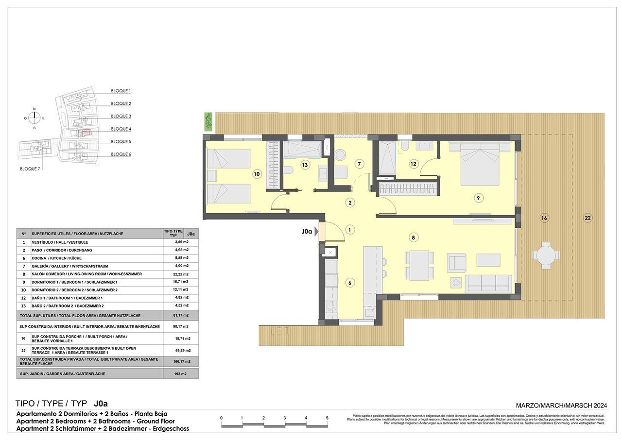 Appartements mit 2 Schlafzimmern, 2 Bädern, Fußbodenheizung in Bädern, Klimaanlage und Gemeinschaftspool nur 300 m vom Strand