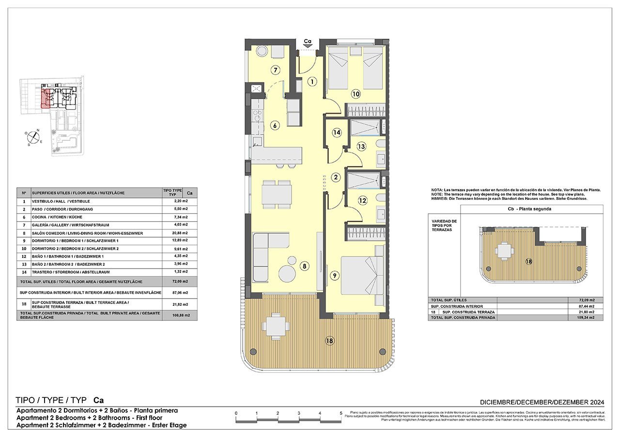 Appartements mit 2 Schlafzimmern, 2 Bädern, Fußbodenheizung in Bädern, Klimaanlage und Gemeinschaftspool nur 250 m vom Meer