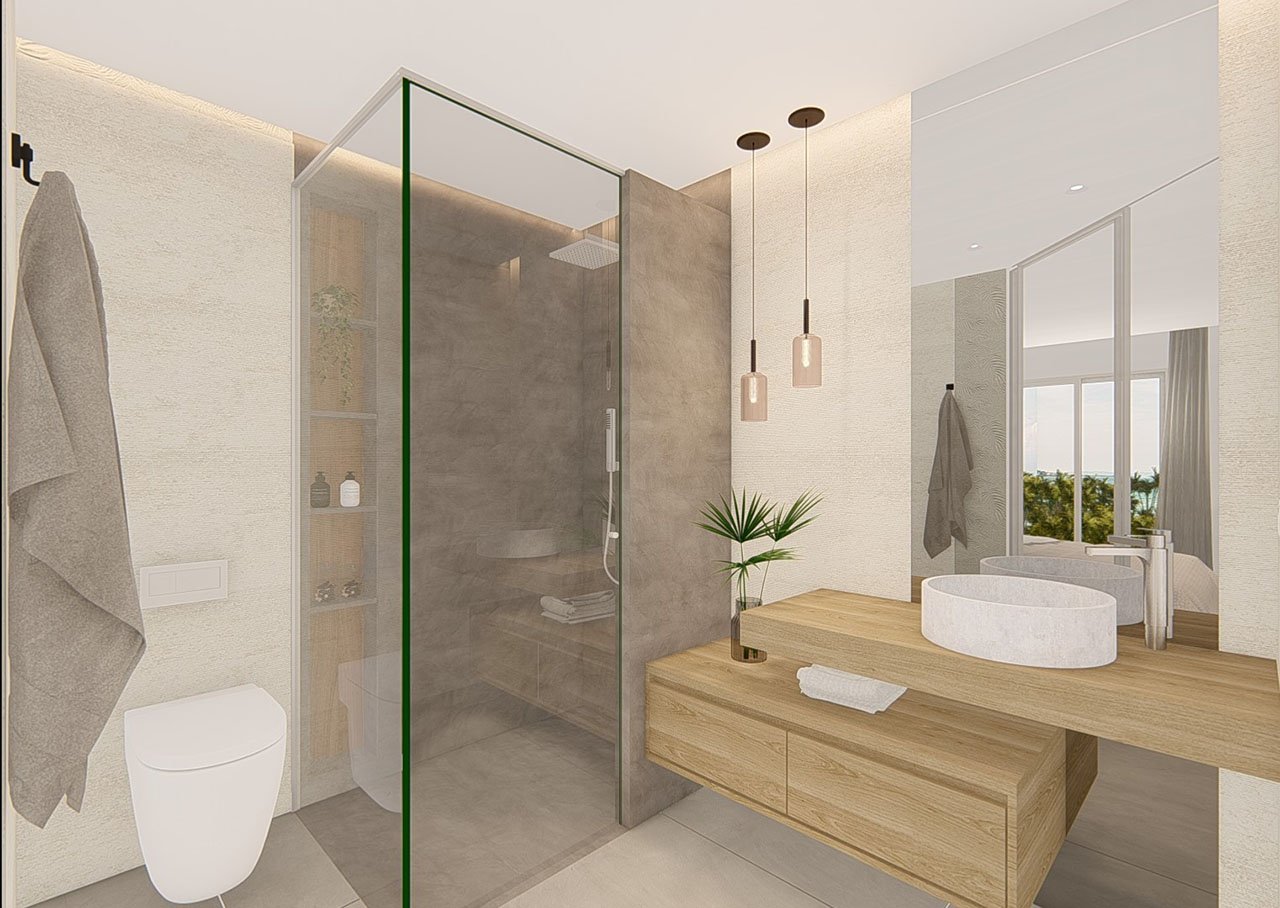 Appartements mit 2 Schlafzimmern, 2 Bädern, Klimaanlage, Einbauküchen mit Elektrogeräten, Tiefgaragenstellplatz, Gemeinschaftspool und Spa