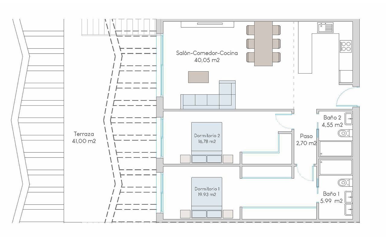 Obergeschoss-Wohnungen mit 2 Schlafzimmern, 2 Bädern, Dachterrasse, Gemeinschaftspool und Meerblick
