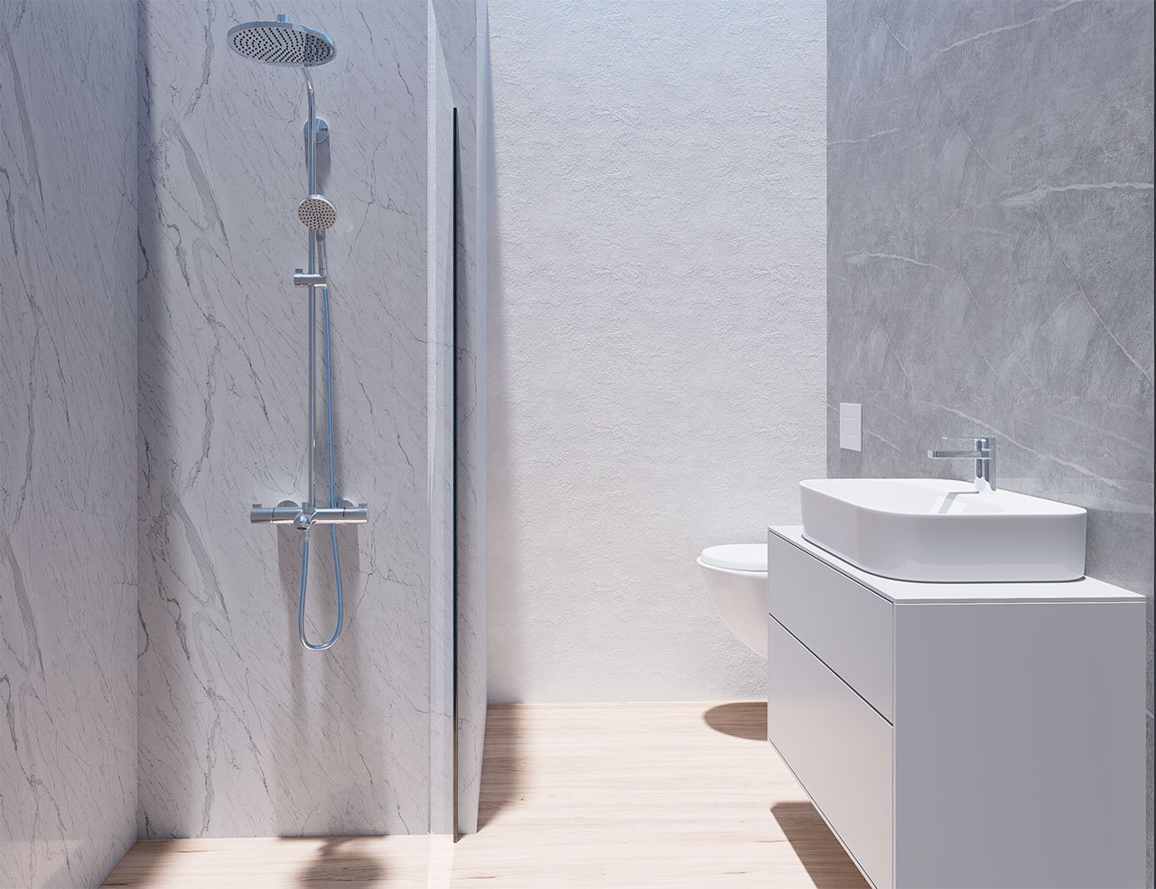 Obergeschoss-Wohnungen mit 2 Schlafzimmern, 2 Bädern, Dachterrasse, optionalem Tiefgaragenstellplatz und Gemeinschaftspool