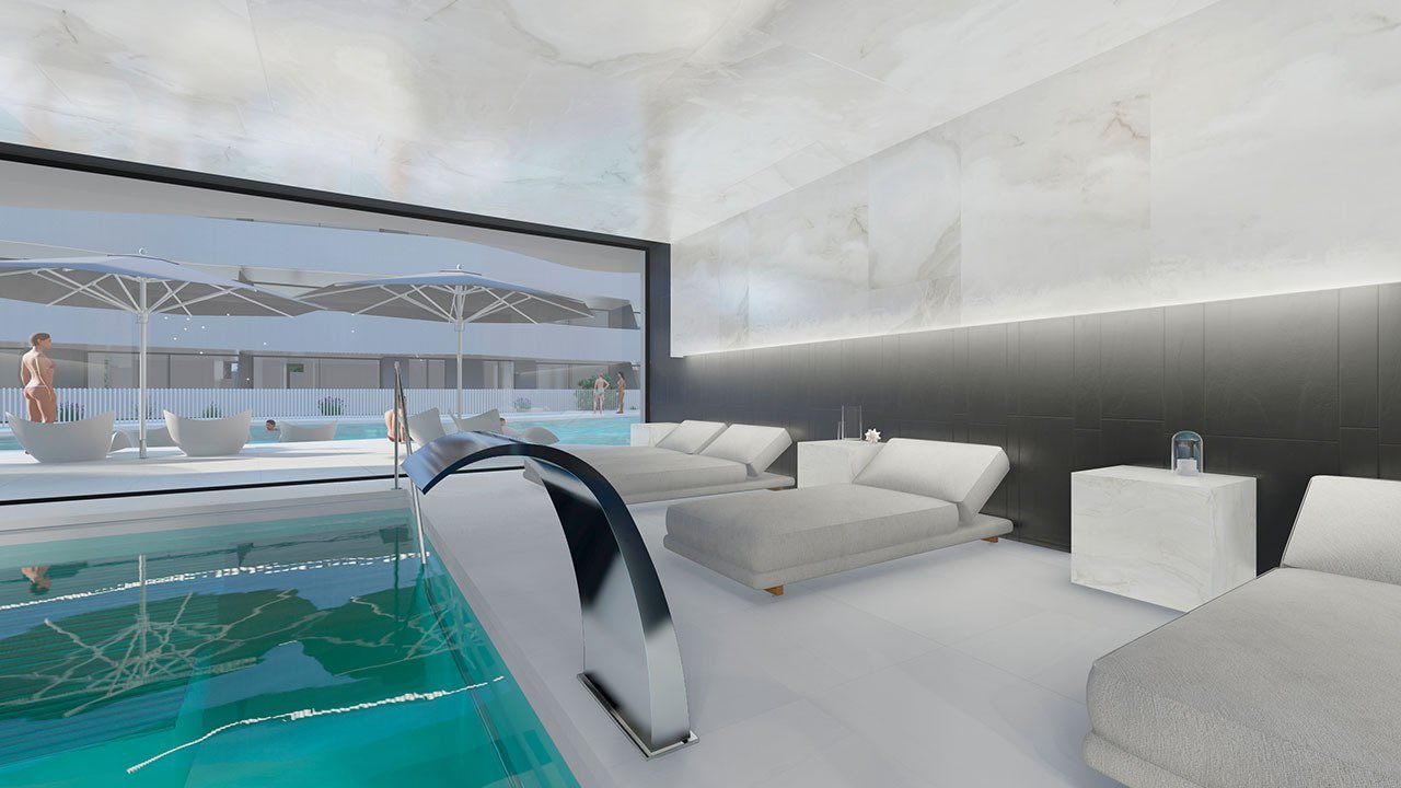 Penthouse-Wohnungen mit 2 Schlafzimmern, 2 Bädern, Klimaanlage und Einbauküchen mit Elektrogeräten in abgeschlossener Anlage mit Gemeinschaftspool