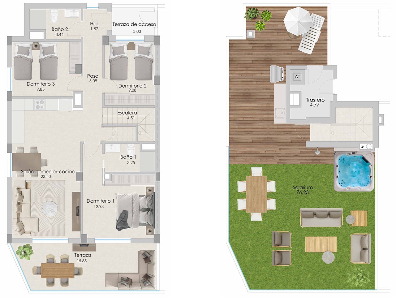 Penthouse-Wohnungen mit 3 Schlafzimmern, 2 Bädern, Vorinstallation Klimaanlage, Kfz-Stellplatz, Meerblick und Gemeinschaftspool nur 100 m vom Strand