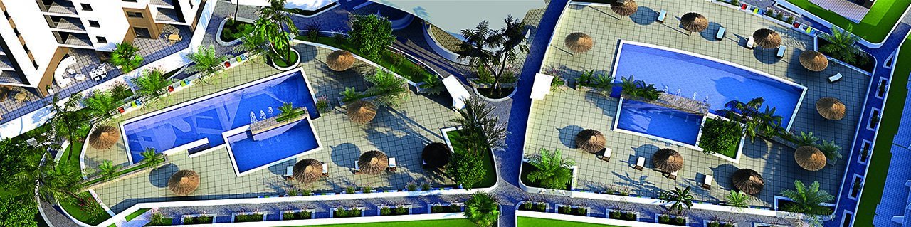 Appartements mit 3 Schlafzimmern und 2 Bädern in abgeschlossener Anlage mit Gemeinschaftspools nur 600 m vom Strand