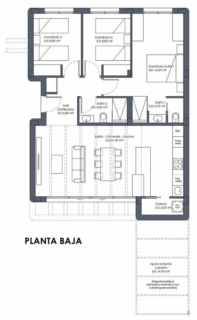 Eingeschossige Villen mit 3 Schlafzimmern, 2 Bädern, Vorinstallation Klimaanlage und Privatpool am Golfplatz von La Serena Golf